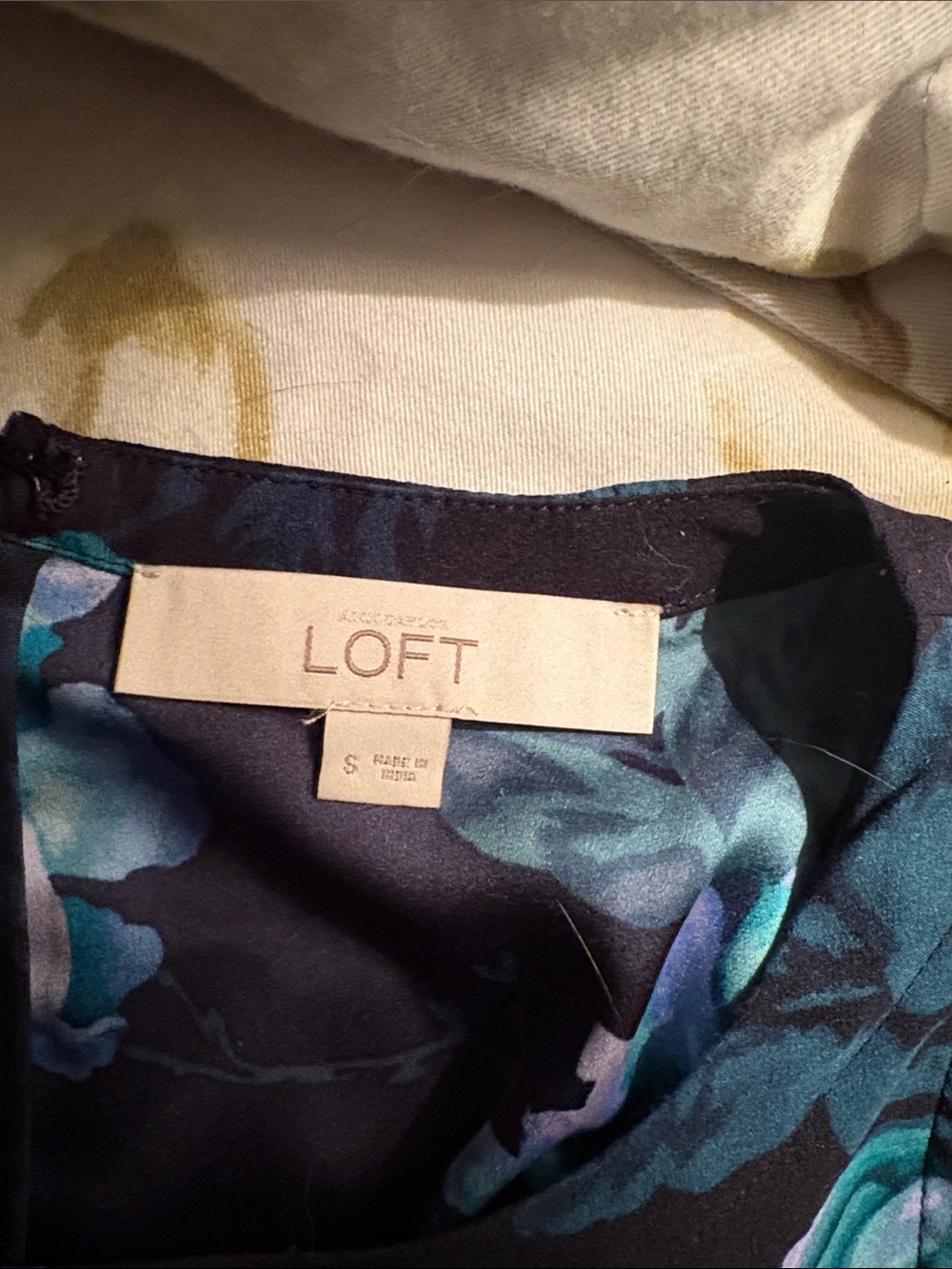 LOFT Black and Teal Floral Top